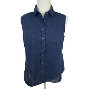 Talbots Petites 100% Linen Button Front Sleeveless Tank Classic Preppy Sz MP